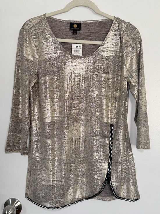 JM Collection Tops - JM Collection Metallic Silver Women's Top